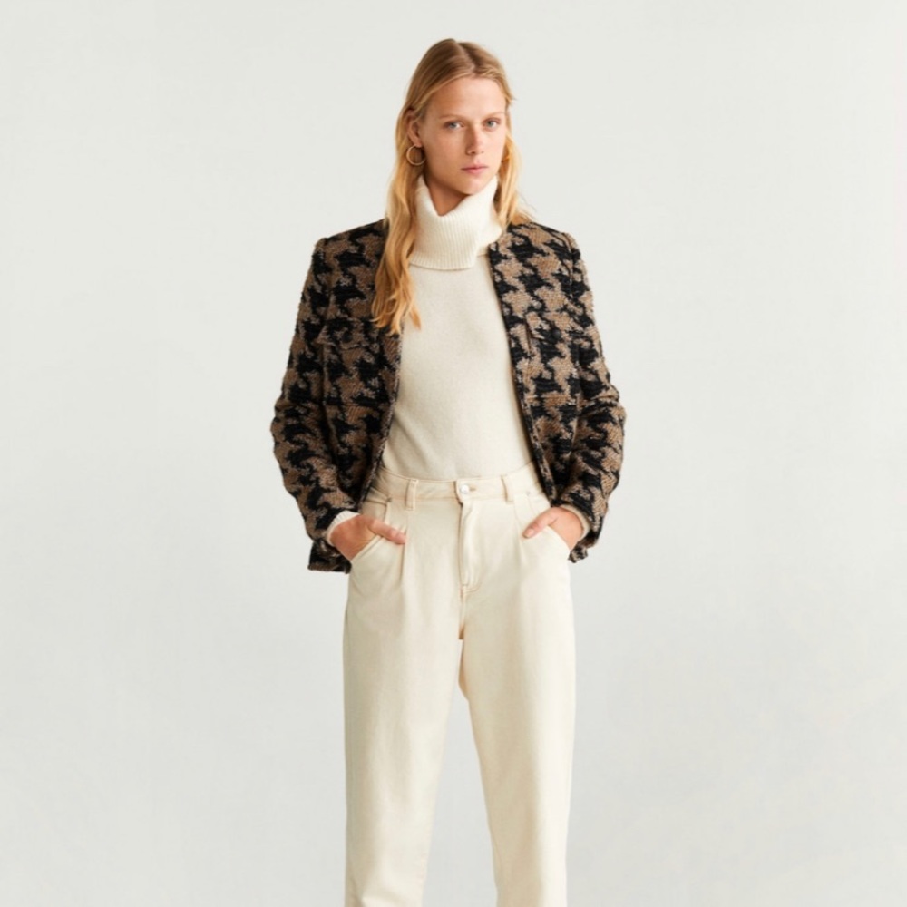 Mango tan and black houndstooth jacket size XS